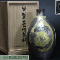 純銀製 宮坂房衛作 菊牡丹あやめ図 銀瓶 共箱