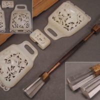 中国美術 白玉彫 獣図透細工 バックル・硝子簪