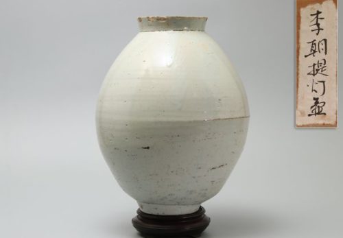 李朝 白磁 提灯壷 高さ33.8cm 台座付属