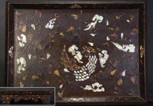 時代唐物 極上 螺鈿鼈甲装飾鳳凰図 香盆 共箱