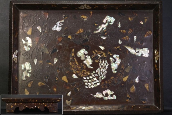 時代唐物 極上 螺鈿鼈甲装飾鳳凰図 香盆 共箱