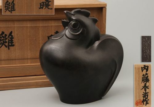 鋳金家 内藤春治作「鶏暁」