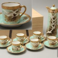 オールドノリタケ hand painted nippon 「M」金彩白鳥図 コーヒーポット・デミタスカップ６客セット