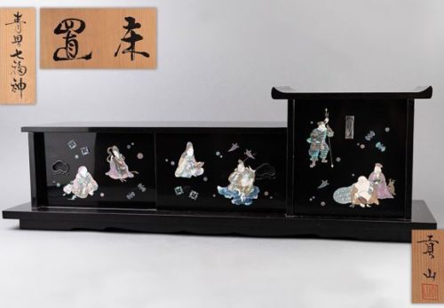 漆器 武蔵川貢山作 青貝七福神