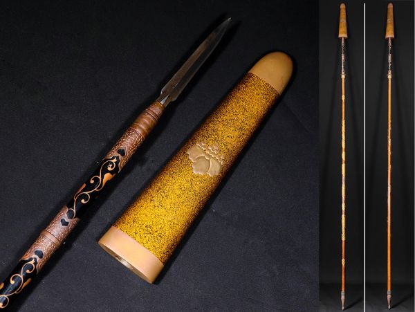 武具 槍 透猪目文金具 梨地雲龍蒔絵 拵え 梨地桐紋鞘