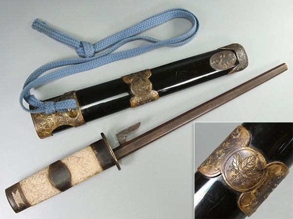 武具 鉄地 鈎付 鍔付 八角十手 桐紋金具 白鮫肌柄 拵え