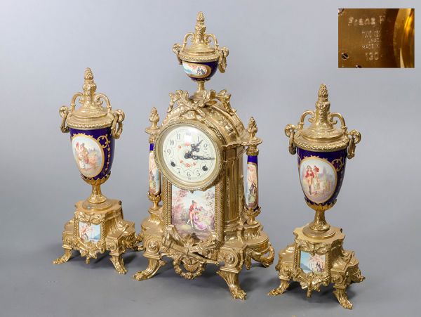 アンティーク ドイツ製 Franz Hermle フランツヘルムレ社 花柄文字盤 置時計