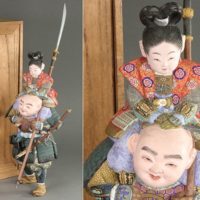 東洋彫刻 平安 御所人形師 浮舟作 木彫彩色 一橋弁慶 共箱