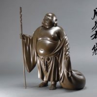金工家 加納晴雲作 明治大正時代 鋳銅 月見布袋 置物