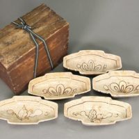 時代茶道具 織部 舟形 向附 五客 合箱