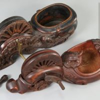 大工道具 壷豊銘 木彫 鶴亀図・木彫 人物波図