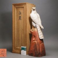 彫刻家 神保豊刀「白鷹」木彫彩色 置物