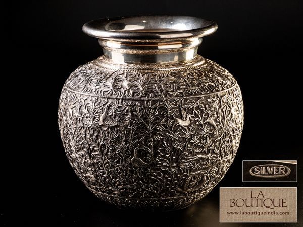 【SILVER刻】LA BOUTIQUE 花鳥文 壷