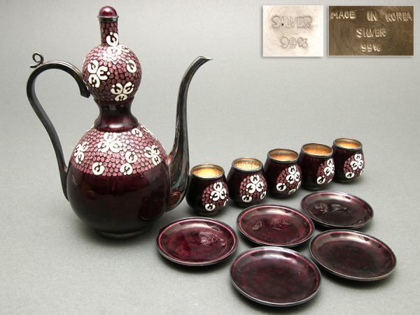 銀製 七宝 紋様入 リキュールセット