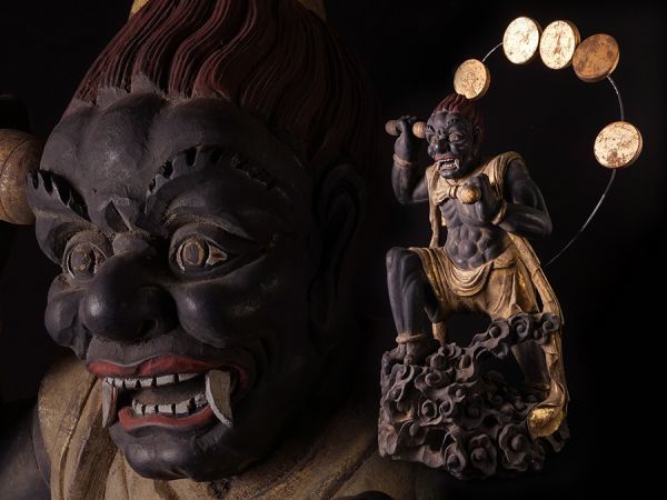 木彫 金彩色 雷神像