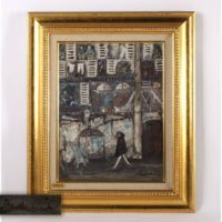 洋画家 佐伯祐三作「裏街」水彩 額装