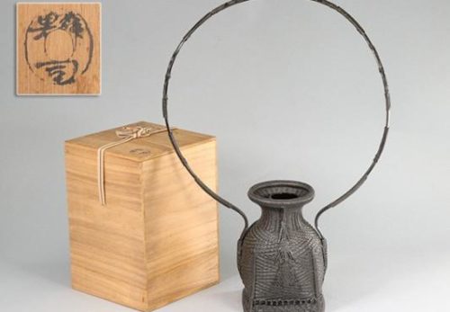 御竹細工師 和田鱗司造 唐物写篭花入 共箱