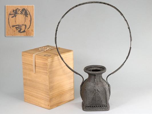 御竹細工師 和田鱗司造 唐物写篭花入 共箱