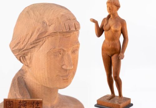 彫刻家 圓鍔勝三作 木彫 裸婦像 高さ57.0cm