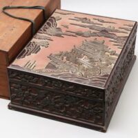 中国美術 堆黒 堆朱 山水楼閣図 文箱 / 漆芸漆器書画墨水滴文鎮筆置文房四宝
