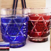 島津【磯斉彬竈】薩摩ガラス工芸 薩摩切子 色被せガラス オールドファッションズタンブラー ペア 一対