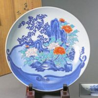 【ヨーロッパの里帰り品】太古に牡丹文 色鍋島皿 直径30.3cm 箱付属