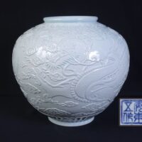 韓国人間国宝 【安東五】傳統白磁 陽刻龍文 大壷