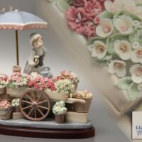 LLADRO リヤドロ No.1454 「公園通りの花屋さん」フィギュリン 置物 全幅24.4cm 現状品