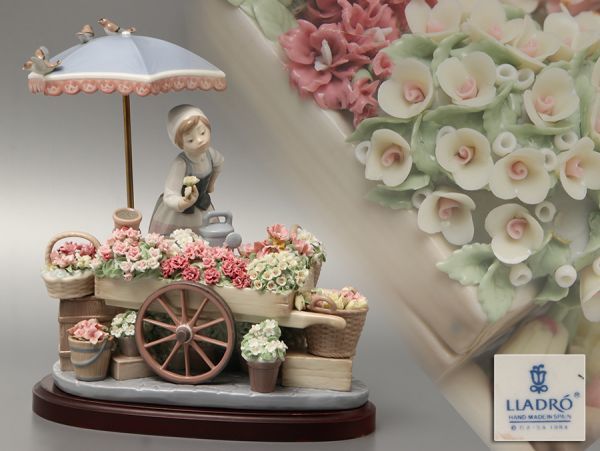 LLADRO リヤドロ No.1454 「公園通りの花屋さん」フィギュリン 置物 全幅24.4cm 現状品