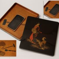 漆器 内梨地 人物 大工道具 蒔絵 硯箱 合箱