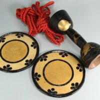 和楽器 黒塗月鳥蒔絵胴 小鼓 革・調緒付