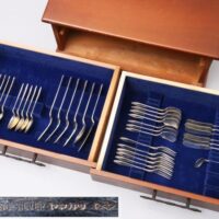 【STERLING SILVER刻】ヤマカツ 銀製カトラリー スプーン フォーク バターナイフ 収納ケース付属 / 銀器シルバー