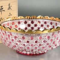 茶道具 関根悦子造 義山 平水指 合箱 / 茶室茶器茶碗建水差釜切子硝子工芸師・須田富雄ギヤマンガラス