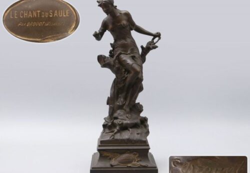 フランス人彫刻家【Edouard Drouot】作 ブロンズ製「LE CHANT DU SAULE」女性像 高54cm