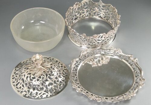 ホールマーク有 銀製 透細工 花唐草文 コンポート 総重量548.0g