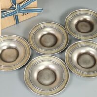 金工作家 井伏圭介作 ◆ 純銀 布目象嵌茶托 五客 共箱 栞付属