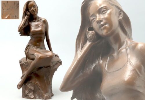 彫刻家【大道寺光弘】作 ブロンズ「潮風の唄」女性像