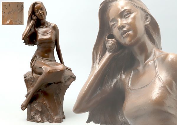 彫刻家【大道寺光弘】作 ブロンズ「潮風の唄」女性像