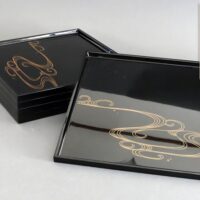 輪島塗 輪島屋本店謹製 黒塗 水蒔絵 卓上膳 五客 共箱