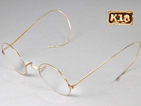 【K18刻】金具 金縁丸眼鏡