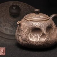 【純銀】刻 唐木摘取手 銀製急須