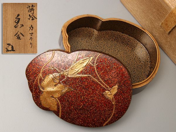 時代茶道具 蒔絵 カマキリ 香合 花押入 合箱