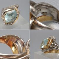 K18刻・Pt900刻 脇石ダイヤ 水色石 金 プラチナ 指輪